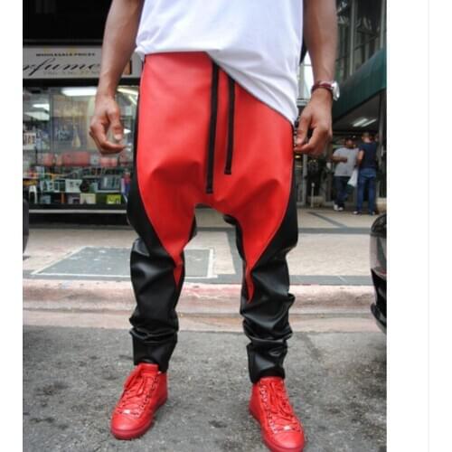 27-46 New 2020 Mens clohting fashion hiphop color block strap casual harem pants leather pants trousers plus size costumes