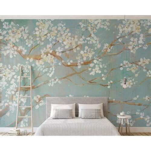 Beibehang Custom wallpaper 3D floral hand-painted oil painting cherry blossom Nordic style TV background wall papers home decor