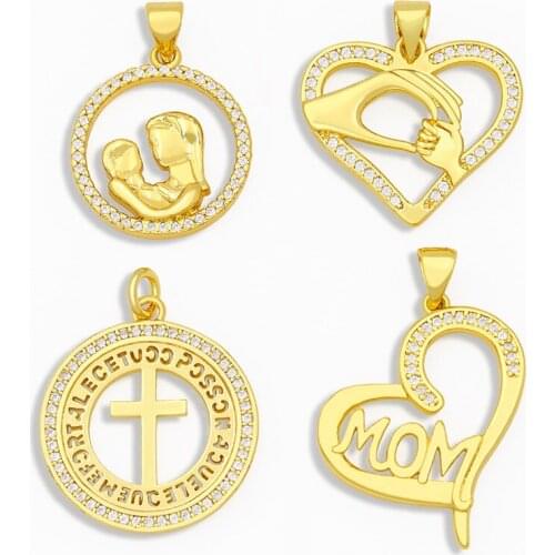 OCESRIO CZ Stone Mama Mom Pendant Charms for Jewelry Making Small Gold Heart Necklace Charms Gifts for Mothers Day pdta221