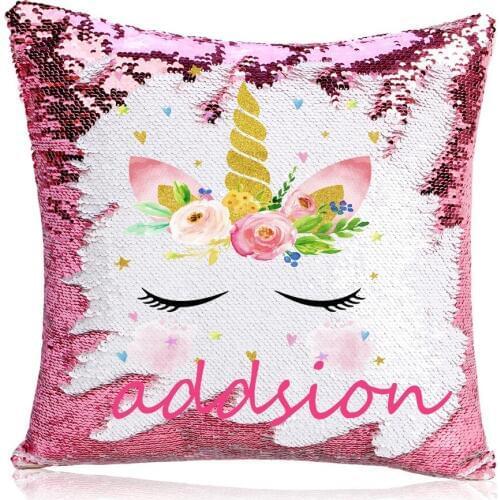 PERSONALISED unicorn Surprise Sequin Cushion Cover Magic Doll Reveal Christmas/Custom Name Reversible Sequin Pillows Gift
