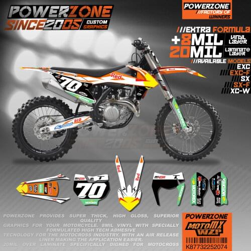 PowerZone Custom Team Graphics Backgrounds Decals 3M Stickers Kit For KTM SX SXF MX EXC XCW Enduro 125cc to 500cc 2016-2019 074