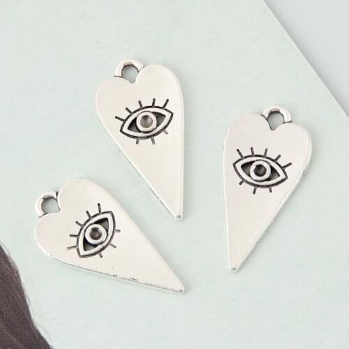 20pcs Silver Color Eye Of The Demon Charms Heart Shaped Pendant For DIY Handmade Jewelry Making Accessorie 11x22mm
