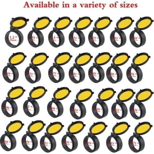 30-69MM Transparent Rifle Scope Lens Cover Flip Up Quick Spring Protection Cap Yellow Objective Lense Lid for Calibe