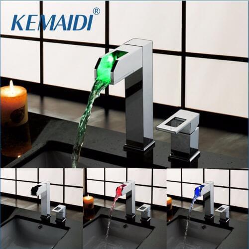 KEMAIDI Bathroom Faucet Mixers & Taps Bathroom Basin Led Faucet Water Power Basin LED Mixer Chrome Plated 2 PCS Faucet Set