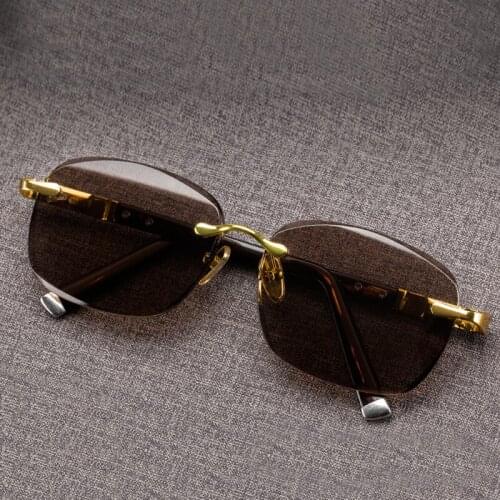 Crystal Stone Sunglasses Man Rimless Glass Sun Glasses Woman Vintage UV400 High Quality Metal Acetate Frame Anti Scratch