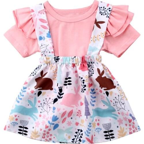 Citgeett Summer Easter Newborn Baby Girl Short Sleeve Tops+ Suspender Tutu Skirt Bunny Rabbit Clothes Cute Set Outfits