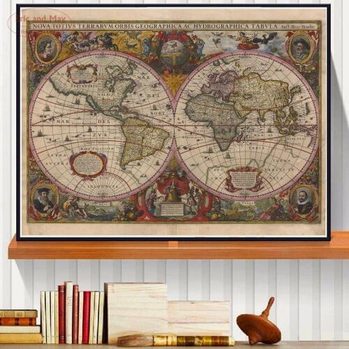 Vintage World Map Canvas Art Print Painting Poster Wall Pictures For Living Room Home Decoration Home Decor No Frame