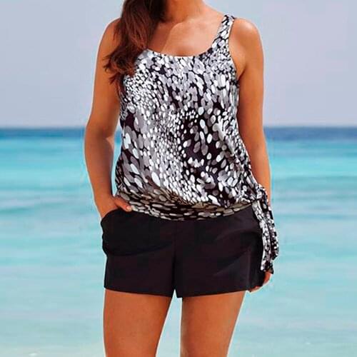 S-3XL Summer Women Conservative Black Vest Sets With Boy Shorts Ladies Swimwear Two Piece Separate Swimsuits Bathing Suits