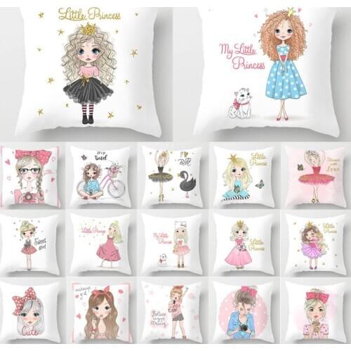 1Pcs Girl Little Princess Polyester Cushion Cover 45*45cm Decorative Pillows Home Sofa Bed Decoration Pillowcover 40851