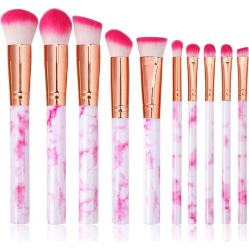 10pcs/set Washable Face Foundation Marble Texture Powder Blending Daily Use Makeup Brush Accessories Plastic Handle Soft Lip