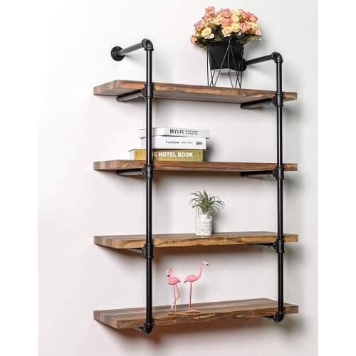 2 PCS 2/3/4 Tier Black Iron Pipe Shelf Industrial Furniture Wall Shelf Hanging Storage Shelves DIY Pipe Shelves Bracket