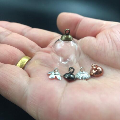 200pcs 18mm mini glass globe bubble dome orbs & 8mm cap DIY Craft Glass bottle vial pendant oil perfume necklace wed decor gifts