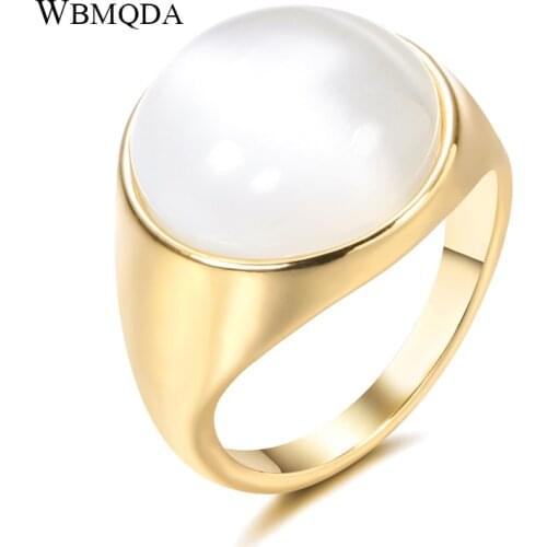 2020 Fashion Round White Opal Stone Ring Gold Color Engagement Wedding Rings For Women Minimalist Bulgaria Jewelry