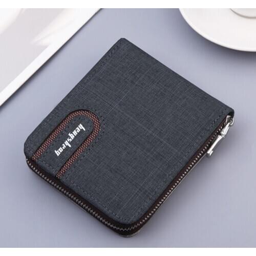 2021 New Canvas Zipper Short Mens Wallet With Coin Pocket Clutch Bag For Male Money Case Leather Purse Credit Card Holder