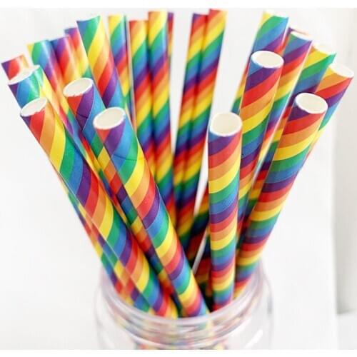 25pcs Paper Drinking Straws Rainbow Eco-friendly Paper Disposable Party Dessert Decorating Straws Kitchen party supplies