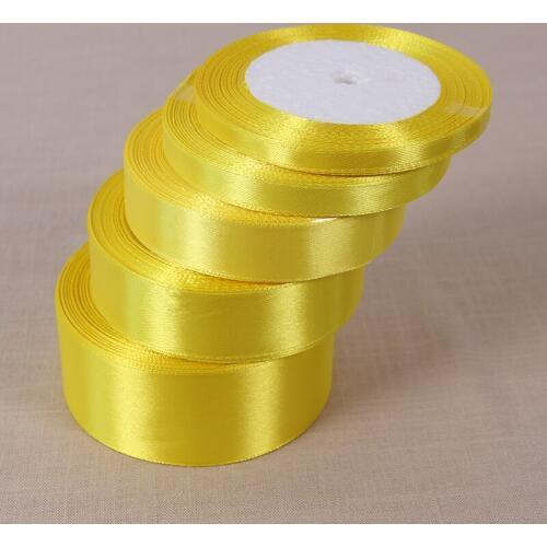 25 Yards/lot Yellow Color Silk Satin Ribbon Wedding Party Decoration Gift Wrapping Christmas New Year Apparel Sewing Fabric Belt