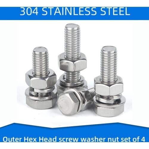 304 Stainless Steel Outer Hex Screw Bolt with washer Nut External Hexagon Screws set of 4 Bolt M8 M10