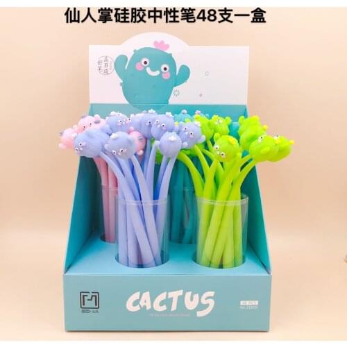 48pcs Kawaii Gel Pens Cactus silicone black gel ink pens for writing Cute stationery office school supplies 0.5mm
