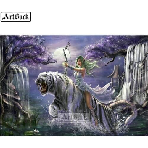 5d diamond painting tiger fairy purple landscape full square 3d diamond mosaic wonderland rhinestone diamond embroidery