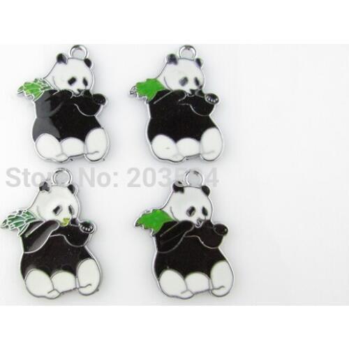 AE33 100Pcs Mixed Silver Tone Enamel Panda With bamboo Charms Pendants Jewelry DIY Jewelry Findings Floating Charm 31x22mm bead