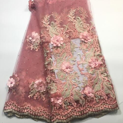 African Lace Fabric 2020 3D Appliques Fabric High Quality Beaded Lace Fabric African French Tulle Lace For Wedding M2586