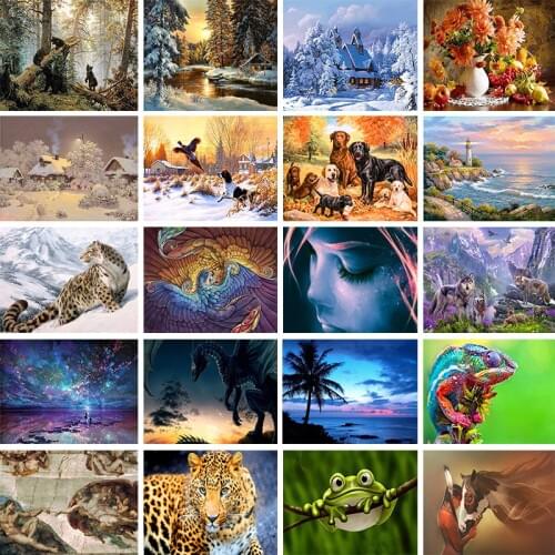 5D Diamond Painting Kits 20 Pattern Home Character Landscape Animal Full Round With AB Drill Mosaic Diamond Embroidery Painting