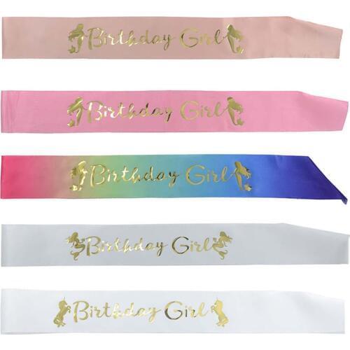 White Pink Unicorn Mermaid Birthday Girl Satin Sash Sweet 16th Princess 18th 20th 21st Happy Birthday Party Decoration Supplies