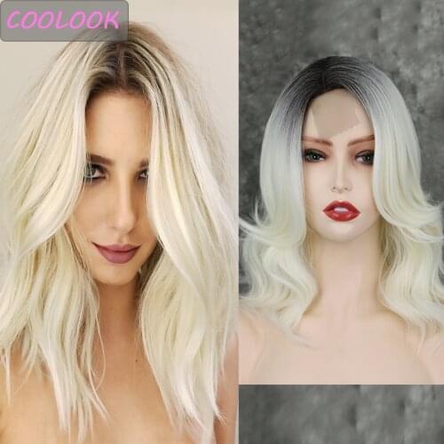 Blonde Short Wavy Lace Wigs for Black Women 16inch Ombre Blonde Wave Bob Lace Front Wigs Side Part Synthetic Shoulder Length Wig