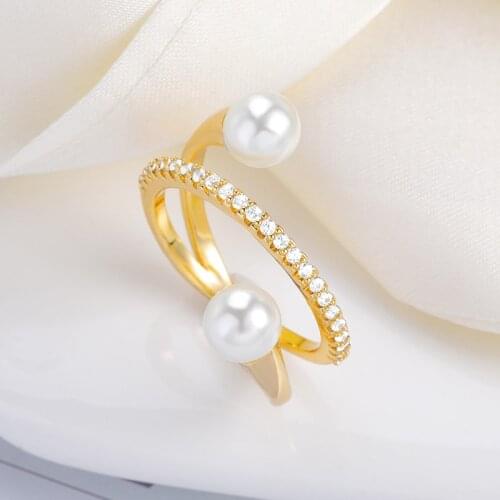 Elegant Pearl Shiny Zircon Delicate Cross Rings For Women Students Finger Knuckle Gold Rings Gril Party Jewelry Gift 2021 Trendy