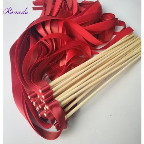 Hot selling 50pcs/lot Christmas' red stain Wedding Ribbon Wands stick without Bells for wedding decoration