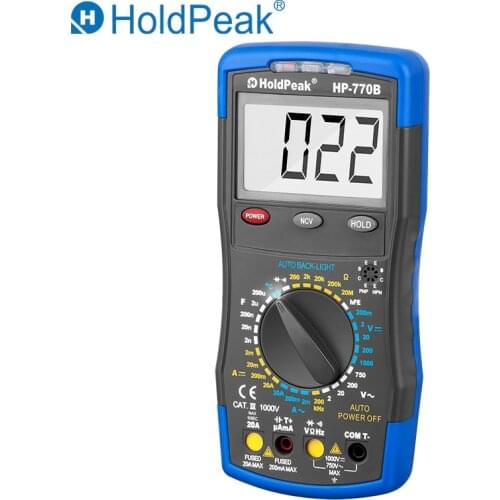 HoldPeak HP-770B Digital Multimeter Tester Professional Mmultimetro AC DC 20A NCV Data Hold Ohm Capacitance Hz Voltage Meter