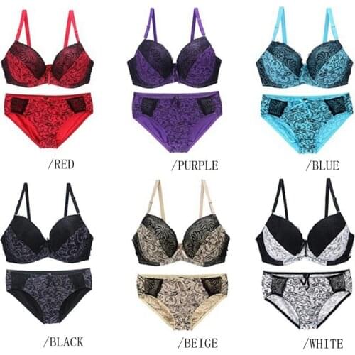 Sexy Lace Women Panties Bras Sets Plus Size Straps Underwire Push Up Underwear Floral Printing Lingerie Bust 95E Underclothes