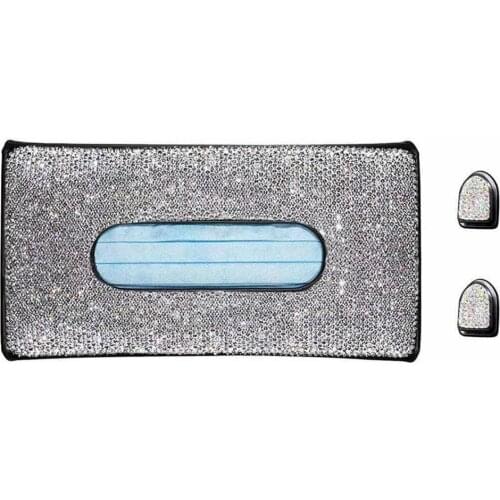 Car Tissue Box Multifunctional Faux Rhinestone Crystal Inlaid Faux Leather Creative Visor Tissue Holder for Outdoor accessories