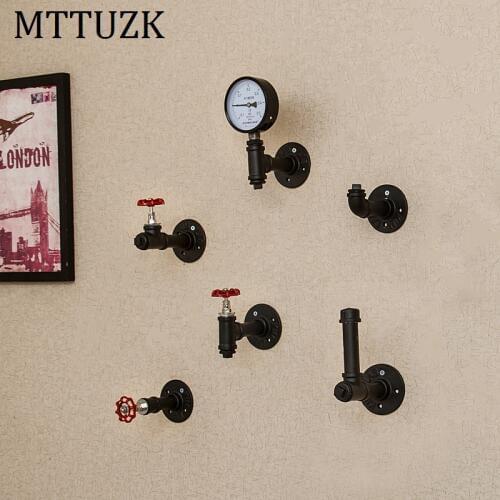 MTTUZK Black Iron Pipe Robe hooks Clothes hooks Kitchen hooks living room wall hanging Bar decoration robe rack MT1905
