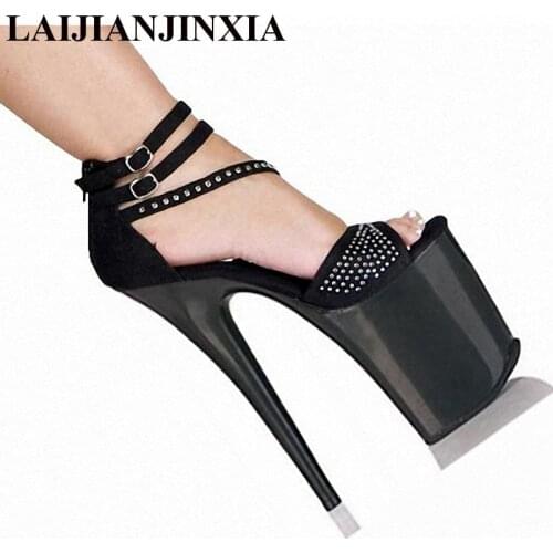LAIJIANJINXIA Womens Shoes Sexy Pole Dancing Shoes 20 CM High Heels Shoes Black Thin Heels Sandals Model Cover Heel Shoes E-100