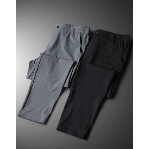 Summer Mens Comfortable Suit Pants Thin Loose Casual Straight Trousers Ice Silk Black Dark Gray A2