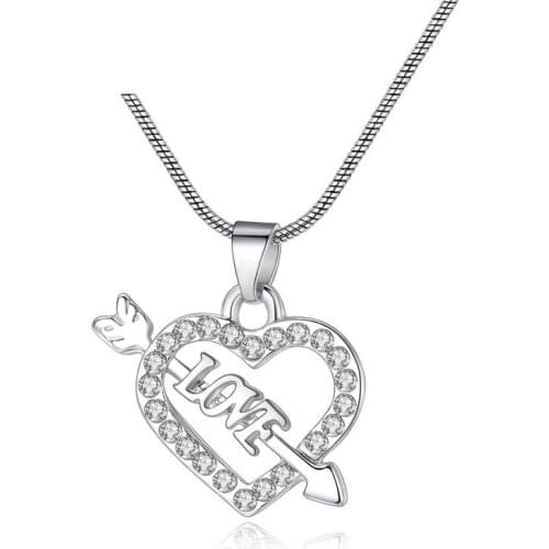 Love Heart Shape Pendant Necklace for Women Silver Necklace Jewelry Heart Necklace
