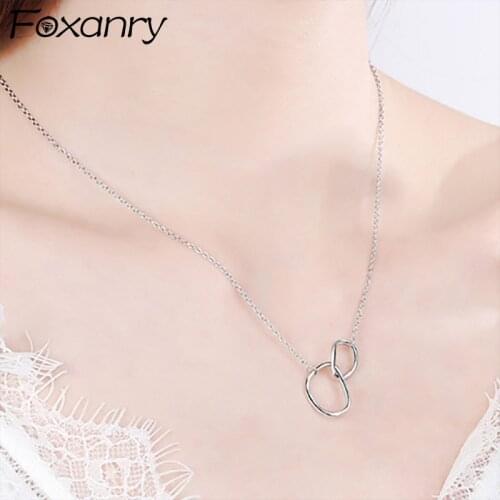 Foxanry INS Fashion 925 Sterling Silver Necklace for Women Minimalist Irregular Geometric Pendant Clavicle Chain Party Jewelry