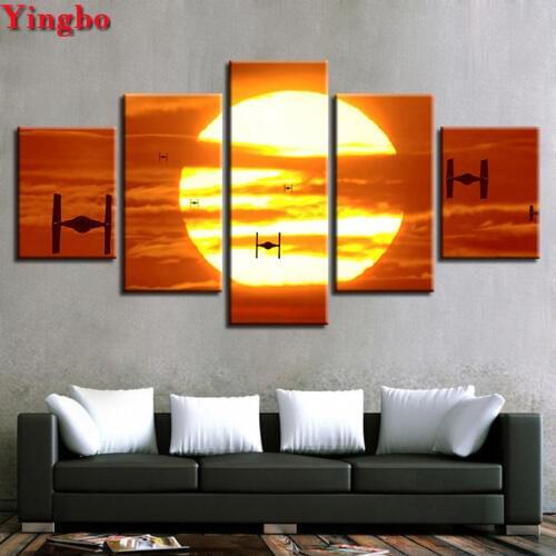 5D full round Square Diamond Embroidery Living Room Decor 5pcsset Sunset landscape Diamond Painting Cross-Stitch Kits