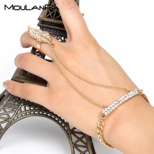 Moulanfa New Bohemia finger bracelet leaf shape 2 colors gold&rosegold unique charm bangle for women girls gift