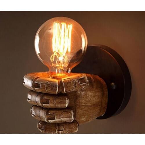 New Retro right hand fist resin wall lamp Loft industrial wind decoration antique wall lamp E27 screw interface