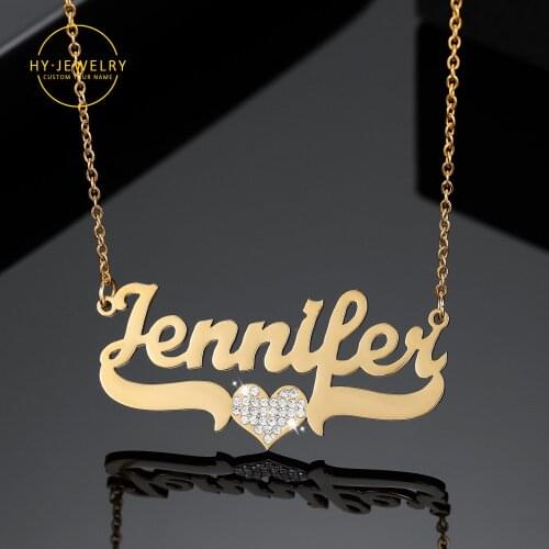 Personalized Name Necklaces Custom Haert Names Chain For Women Gift Gold Stainless Steel Pendant Nameplate Necklace Jewelry