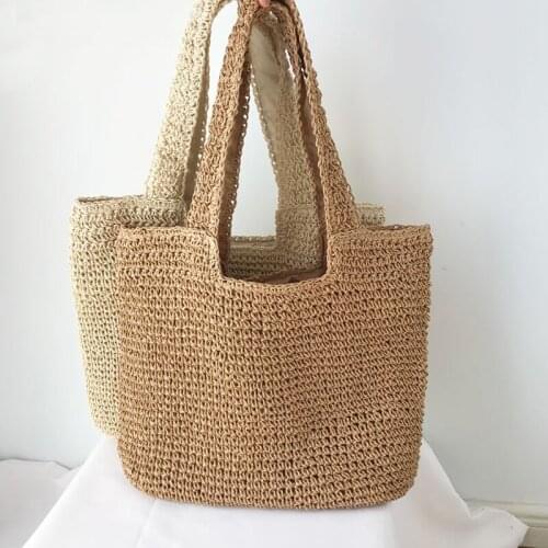 Casual Straw Women Shoulder Bags Rattan Handbags Wicker Woven Summer Beach Bag Lady Large Capacity Totes Female Bali Purses 2021