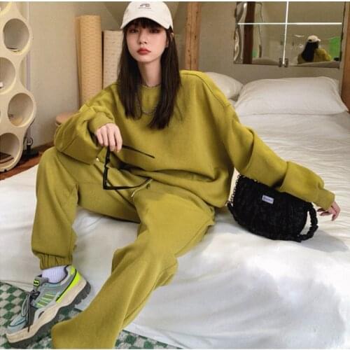 Casual Loose Green Sports Pants Suit 2 Piece Sets Womens Outfits 2021 Autumn Winter Joggers Female Sweatshirt Shorts Sportswear