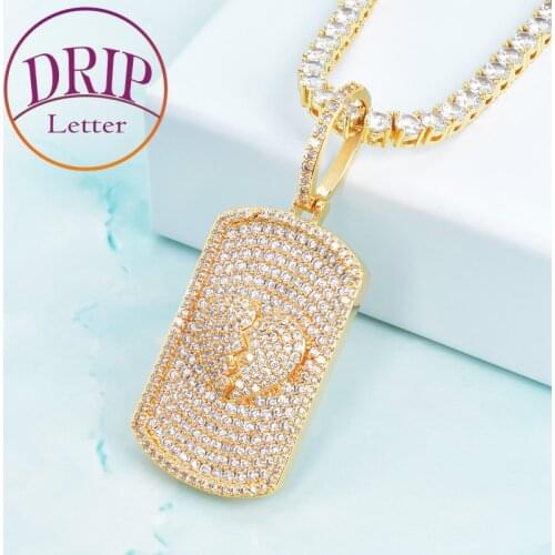 Broken Heart Rectangular Pendant For Mens Women Hip Hop Gold Color Cubic Zircon Necklace Rock Jewelry