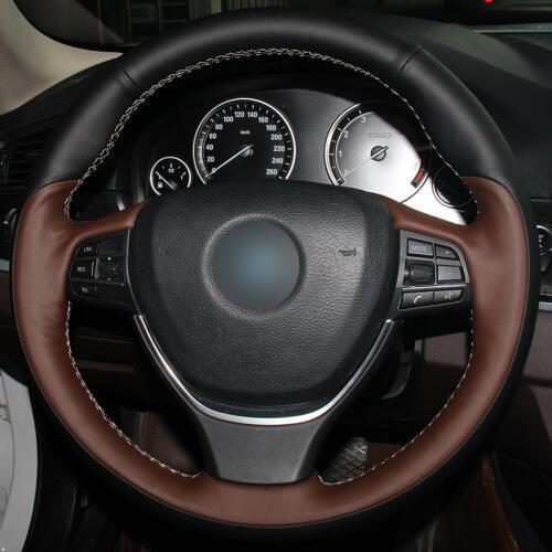 Hand sewing custom Black Leather Coffee Leather Car Steering Wheel Cover for BMW F10 2014 520i 528i 2013 2014 730Li 740
