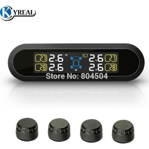 TPMS Solar Power Supply Tire Pressure Monitor System 4 pcs External/ Internal Sensors Wireless Alarm For All Cars Tire Pressure
