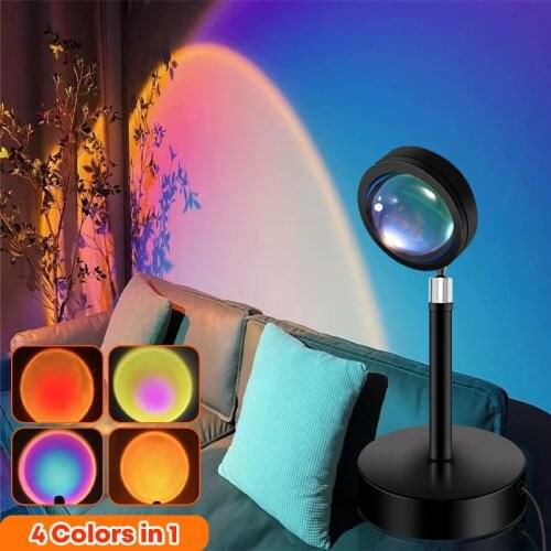 4 in 1 Sunset Lamp Projector Led Night Light Rainbow Atmosphere Projection Photography Bedroom Wall Decoration Interior lighting