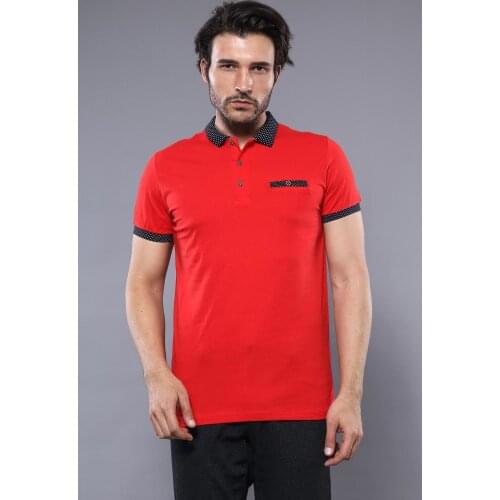 Navy Detailed Mens Polo Shirt Red Wessi