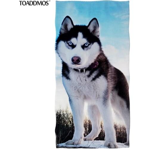 TOADDMOS Funny Husky Dog 3D Printing Bath Towel for Kids Adults Premium Washcloth Facecloth Portable Beach Towel toalla playa